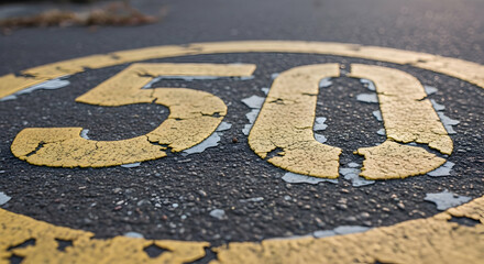 Road Speed Fifty Limit Markings On Pavement Symbol Indicates Restricted Velocity