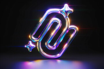 Iridescent Neon Letter U Icon with Stars for Modern Branding and Creative Design