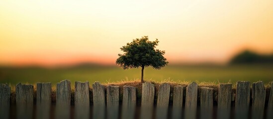Solitary Tree at Sunset: A Peaceful Landscape
