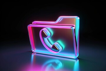 Iridescent Neon Call Folder Icon for Communication and Tech Interface Design