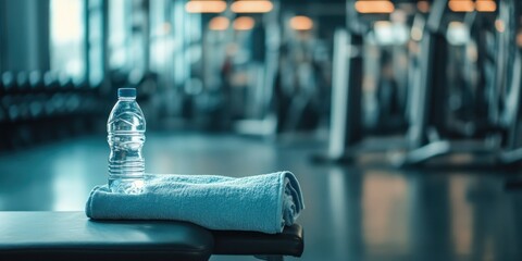Hydration and Fitness: Water Bottle and Towel at the Gym