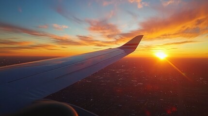 Sunset Flight: Aerial View of Cityscape at Golden Hour
