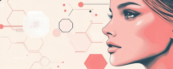 Abstract Beauty:  A Modern Woman's Profile with Geometric Designs