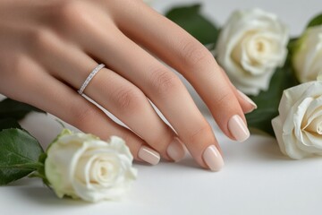 Elegant Diamond Eternity Band on a Hand with Roses