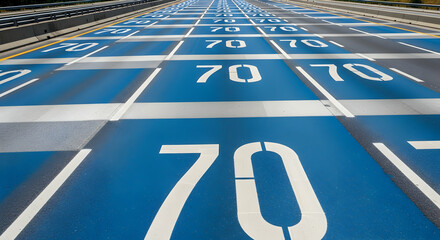 Road Surface Markings Displaying Seventy For Highway Speed Evaluation Testing Area
