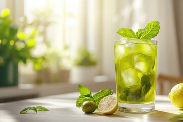 Refreshing Iced Green Tea with Mint and Lemon