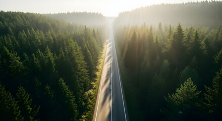Road Through Dense Forest With Sunlight Creating A Path Ahead Journey