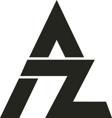 Modern AZ logo vector featuring bold, intertwined letters with sharp edges and a sleek gradient finish, perfect for branding or digital media.