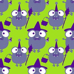 Fototapeta premium Halloween animals cartoon seamless frogs monsters pattern for wrapping and kids clothes print and party accessories