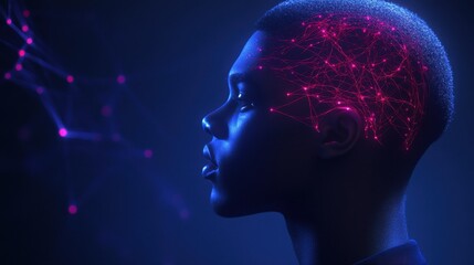Obraz premium Human profile with glowing neural network concept