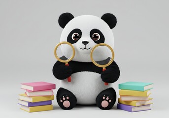 Panda Reader A Cute and Educational Illustration with Books and Magnifying Glasses