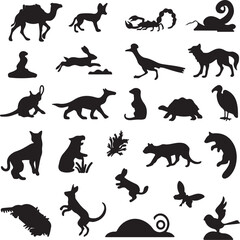 Obraz premium Diverse animal silhouettes in black and white camel scorpion