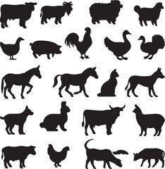 Farm animals silhouettes black and white sheep