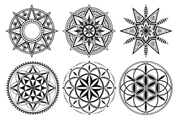 Futuristic Geometric Mandala Set &ndash; Black and White Sacred Vector Star Design Collection