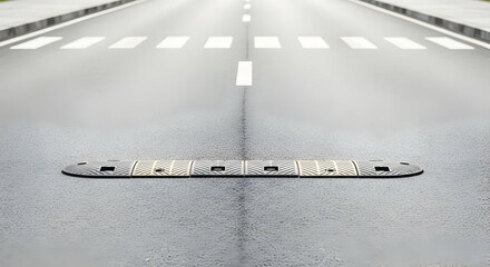 Speed bump on asphalt road for traffic calming and safety in urban area
