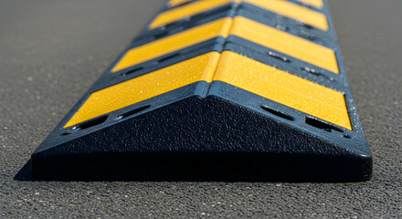 Speed Bump With Yellow Stripes On Asphalt Road Detailed Perspective
