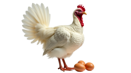White Holland turkey with pure white feathers and fan tail isolated on transparent background