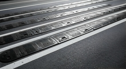 Speed Bumps on a Paved Roadway with Lane Markings Ensuring Driver Safety