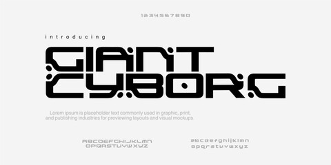 font Giant Cyborg. Modern Bold Font. Regular Italic Number Typography urban style alphabet fonts for fashion, sport, technology, digital, movie, logo design, vector illustration