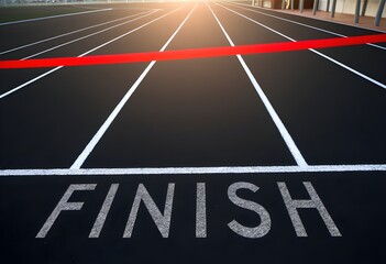 Finish line moment symbolizing success, effort, and personal victory. Concept of reaching goals, final destination, and success in motion. Winning. Win. Winner. Final goal 