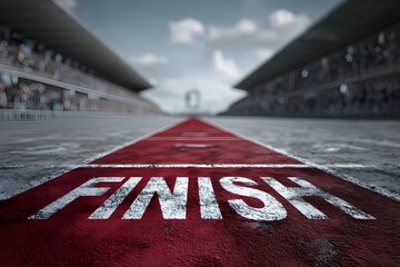 Finish line moment symbolizing success, effort, and personal victory. Concept of reaching goals, final destination, and success in motion. Winning. Win. Winner. Final goal 