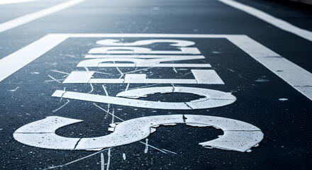 Stop Ends Sign On Asphalt Road Surface With Cracks And Imperfections