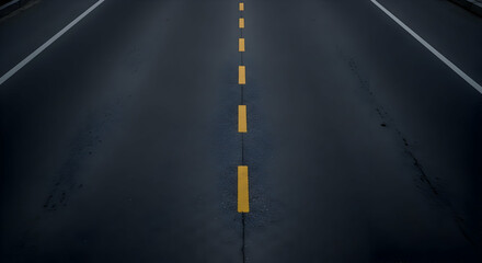 Straight Asphalt Perspective With Yellow Dotted Lines On A Dark Smooth Road