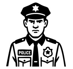 Police Officer in Uniform with Badge and Cap. Law Enforcement, Security Authority, and Public Safety. Crime Prevention, Patrol Services, and Legal Protection Themes