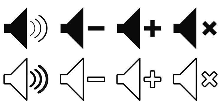 Volume Control Icon Set &mdash; Sound On, Off, Increase and Decrease Symbols

