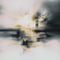 Abstract painting featuring a blend of shapes and colors that evoke a dreamlike atmosphere with a focus on light and depth