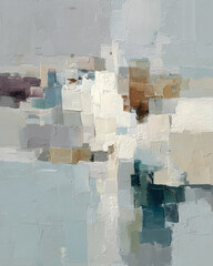 Minimalist graphic painting with abstract shapes in soft color palette