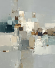 Minimalist graphic painting showcasing abstract shapes and muted colors