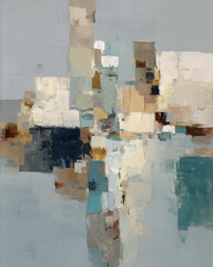 Minimalist graphic painting that explores color and texture through abstract forms and subtle reflections