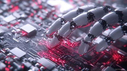 Robotic arm with circuit board in ai technology setup