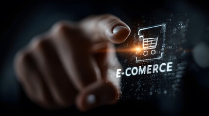 AI Businessman Reaching for Floating E-Commerce Icon with Chart