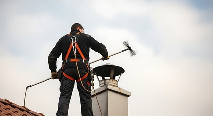 Chimney Sweep Cleaning Rooftop Flue

