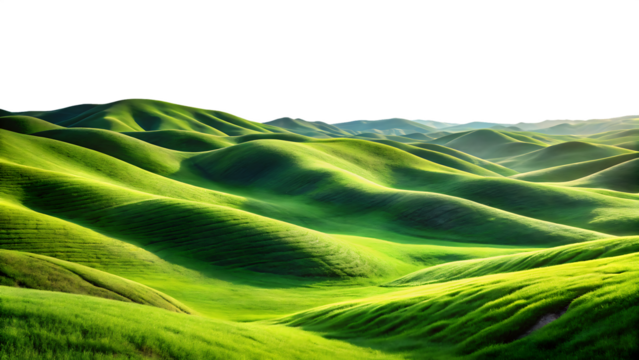 Rolling green hills with soft light and shadows Ai isolated on a transparent background rolling hills - Powered by Adobe