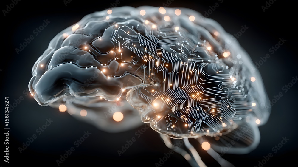 Poster abstract ai technology concept with neural connectivity and text placeholder