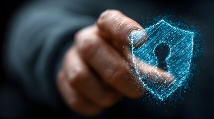 Abstract Technology Background Featuring a Hand and Secure Shield with Keyhole