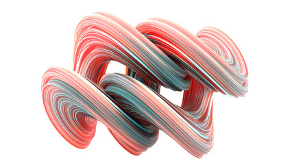 Abstract 3D Twisted Flow Shape with Vivid Gradient Lines on White Background.3D Illustration