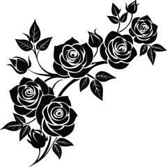 Corner Silhouette With Blooming Roses And Swirling