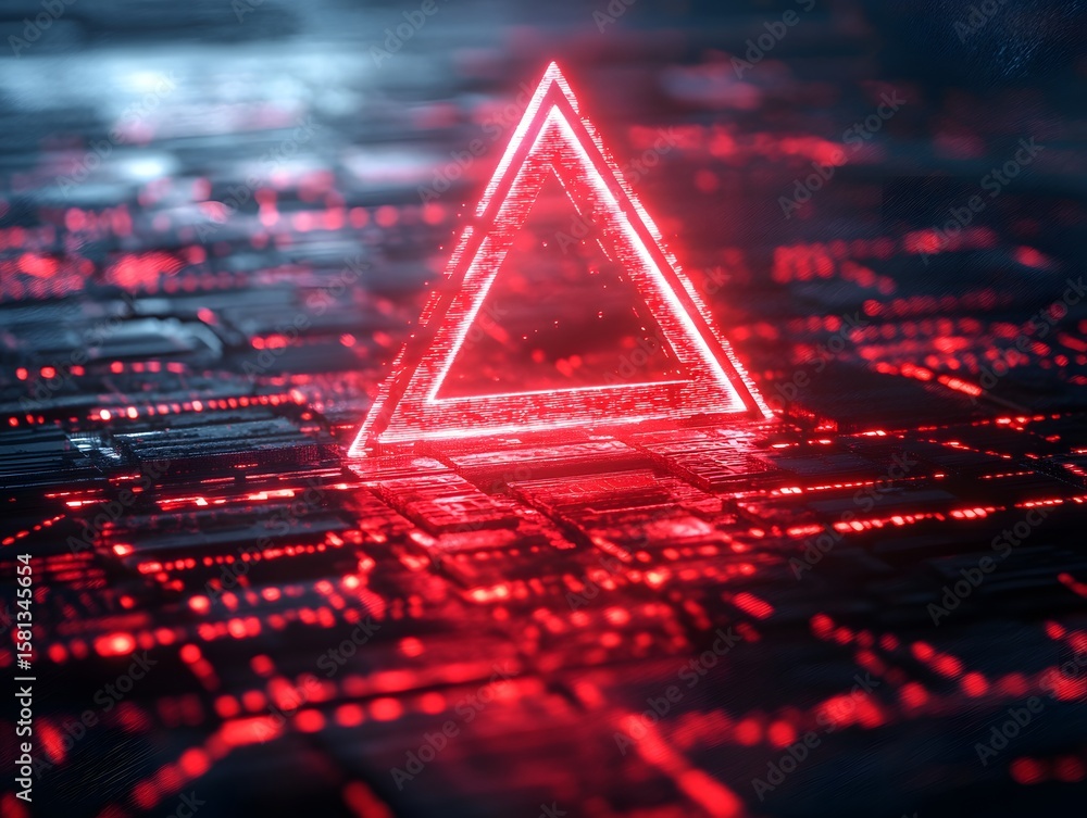 Poster a captivating image of a glowing red triangle against a circuit-like background, symbolizing modern 