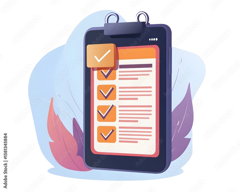 Poster a digital checklist displayed on a modern tablet, showcasing completed tasks with checkmarks. ideal 