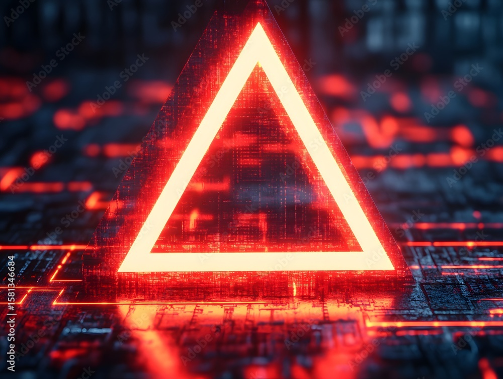 Aufkleber a striking image of a glowing red triangle symbol set against a digital backdrop, representing techn