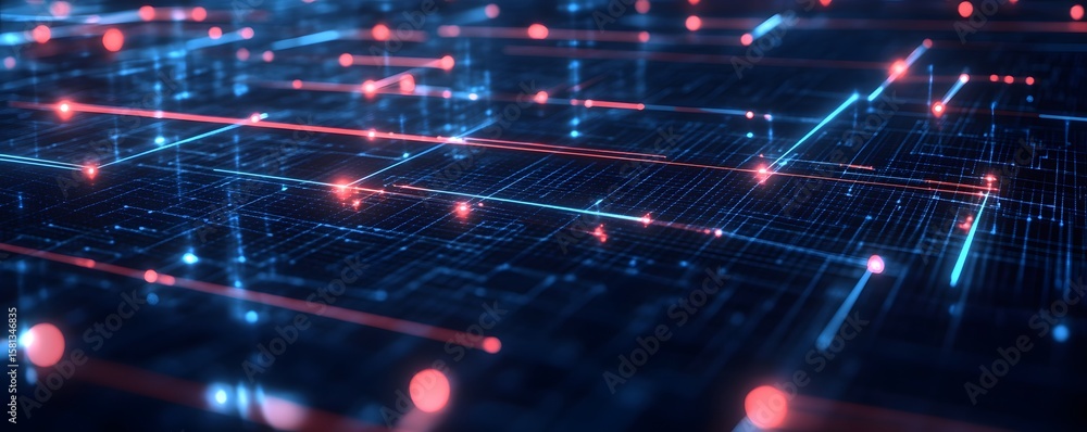Poster a vibrant abstract representation of digital connections, highlighting the flow of data through glow