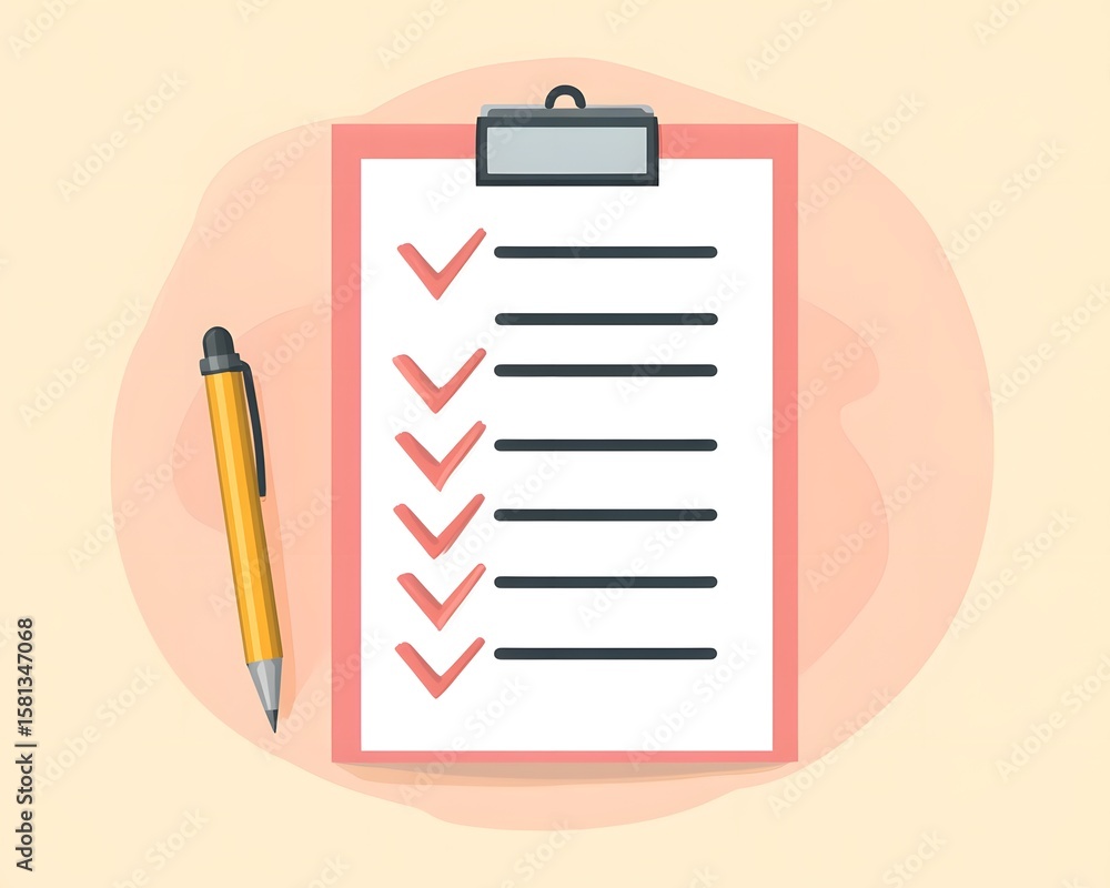Poster a visual representation of a checklist on a clipboard, symbolizing organization and task management.