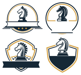 Premium Chess Knight Badge Logos Ideal for Game or Tournament Branding