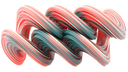 Abstract 3D Twisted Flow Shape with Vivid Gradient Lines on White Background.3D Illustration