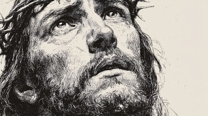 Jesus Christ's Serene Portrait in Sketch Art Style