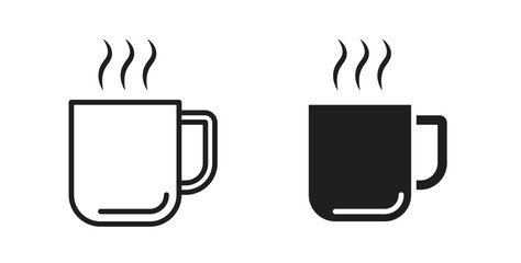 Hot coffee Mug icon. Vector illustration, flat and stroke